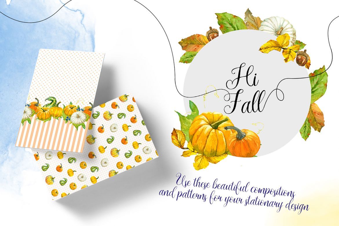 Watercolor Autumn Fruits & Fall Leaves - view 4