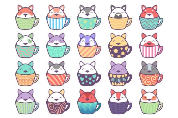 20 Cute Dog Character Inside Cup