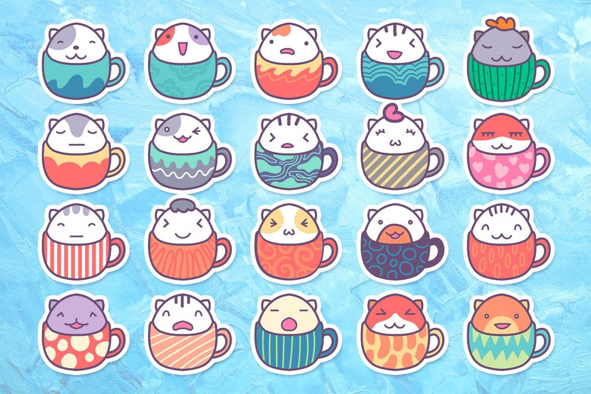 20 Cute Cat Character Inside Cup alternate