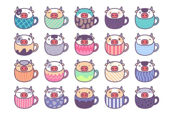 20 Cute Cow Character Inside Cup