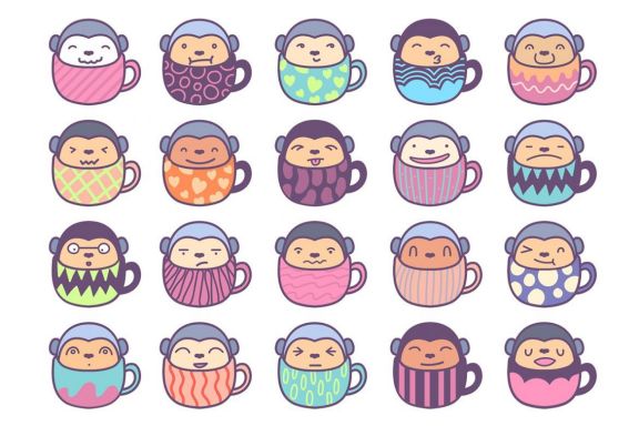 20 Cute Monkey Character Inside Cup