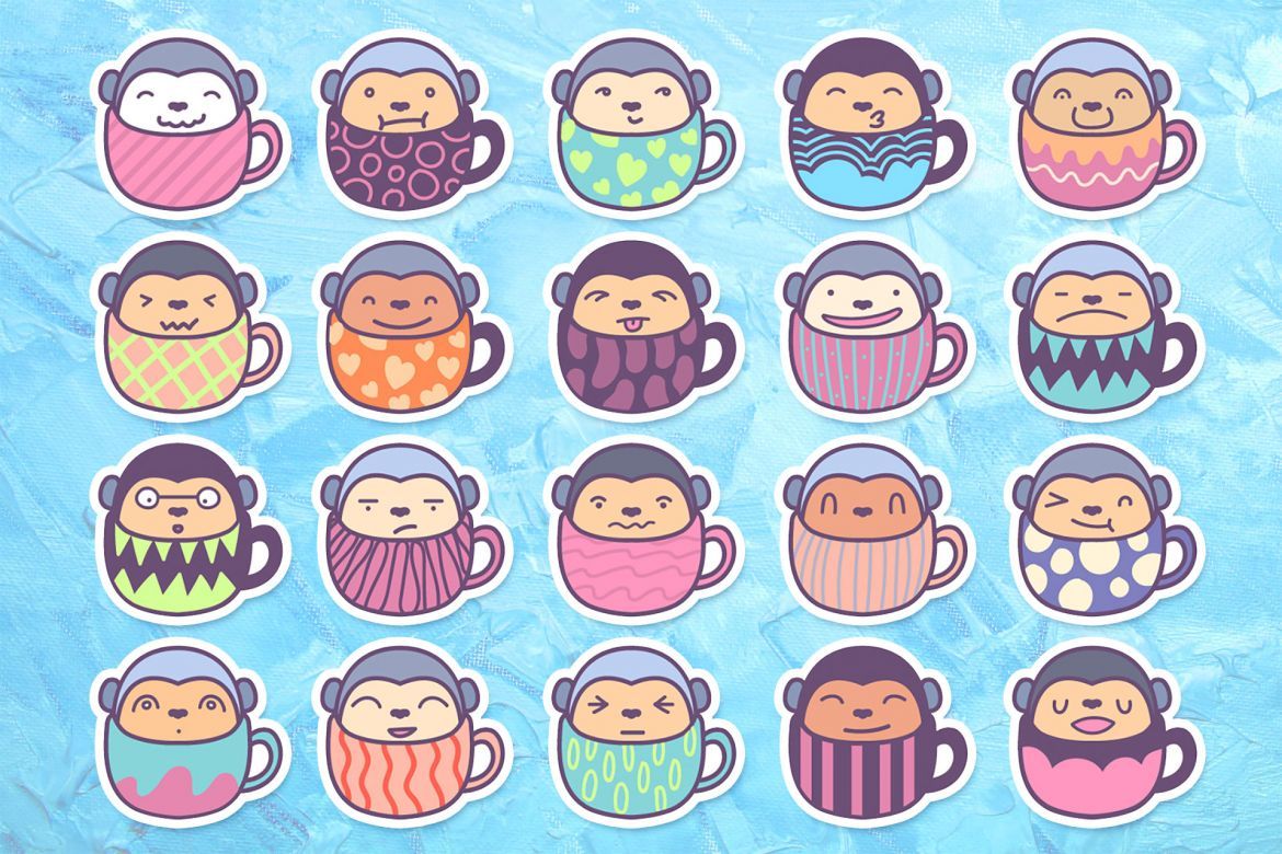 20 Cute Monkey Character Inside Cup alternate