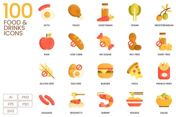 100 Food & Drinks Icons | Caramel