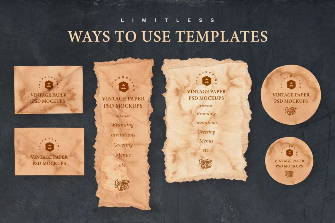 Vintage Paper PSD Mockup Set - view 7