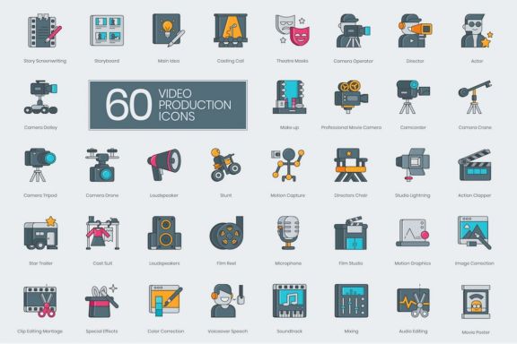 60 Video Production Icons | 3D