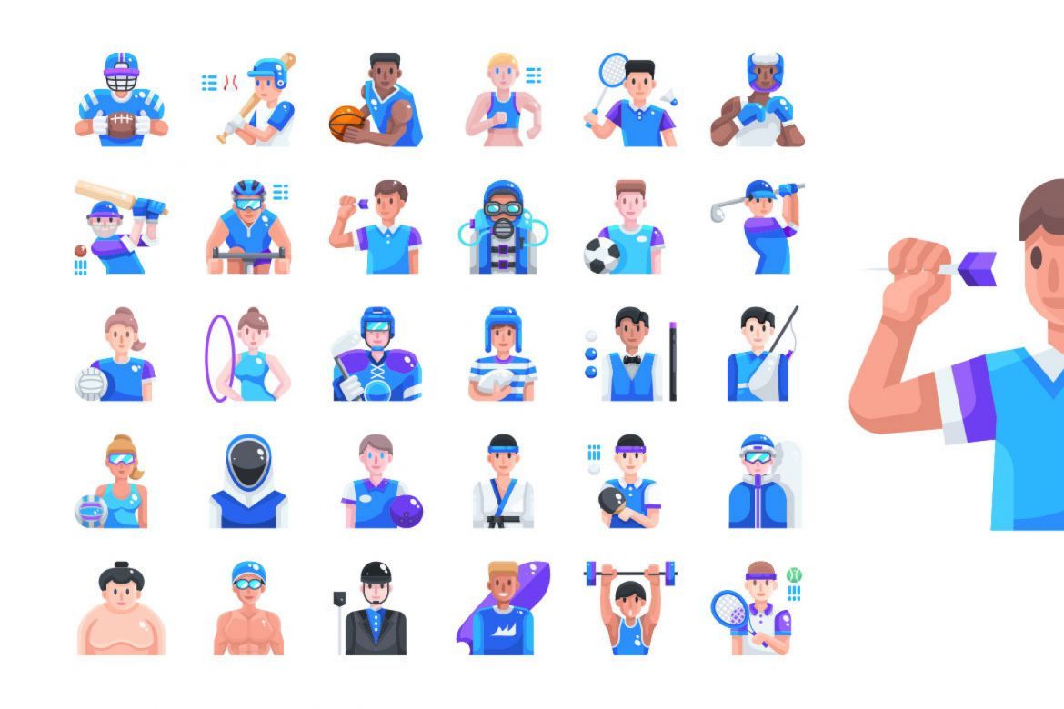 30 Sport Avatar Icons - Flat alternate