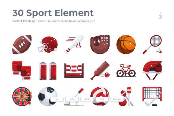 30 Sport Element Icons - Flat