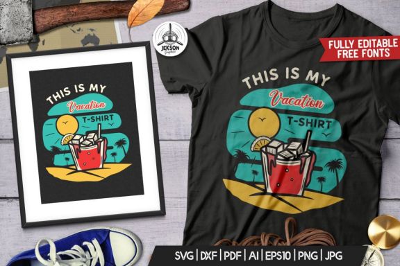 Summer Vacation T-Shirt Print Vector - Retro Logo