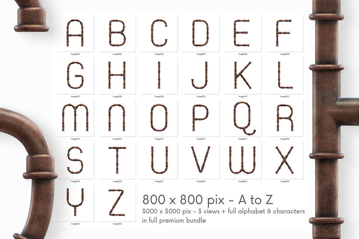 Free Copper Pipes 3D Lettering - view 3