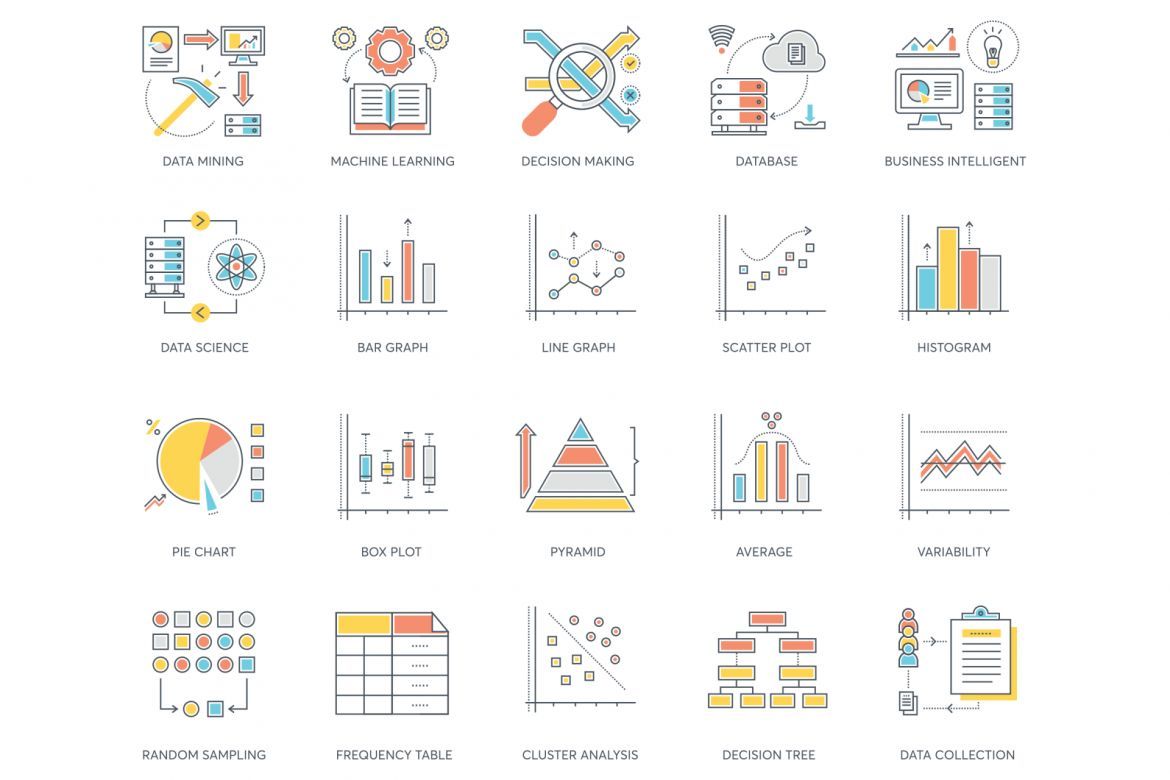 73 Data Analytics Icons | Color Line alternate