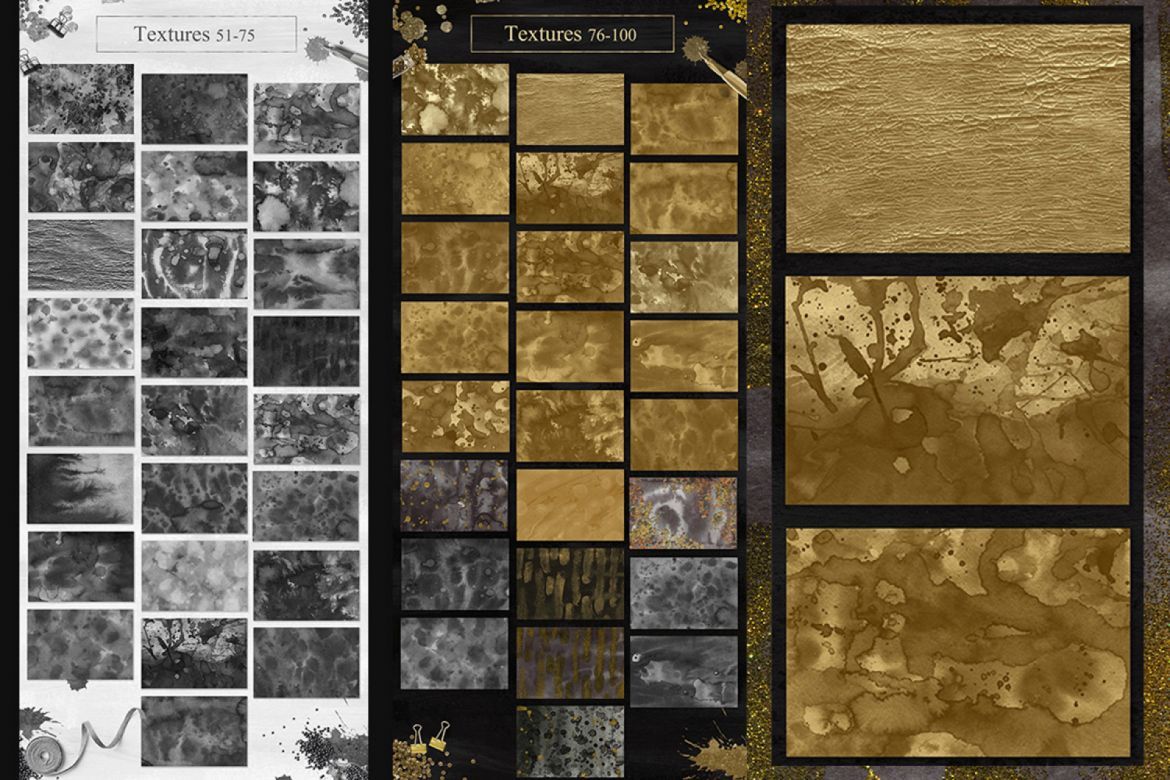 100 Luxury Black&Gold Ink Textures alternate