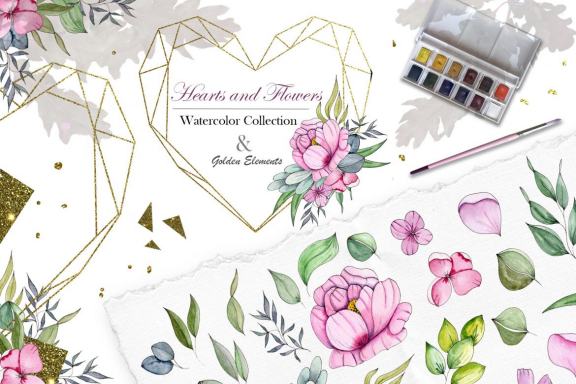 Hearts and Flowers - Free Watercolor Collection