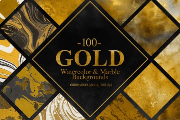 Gold Watercolor&Marble Backgrounds