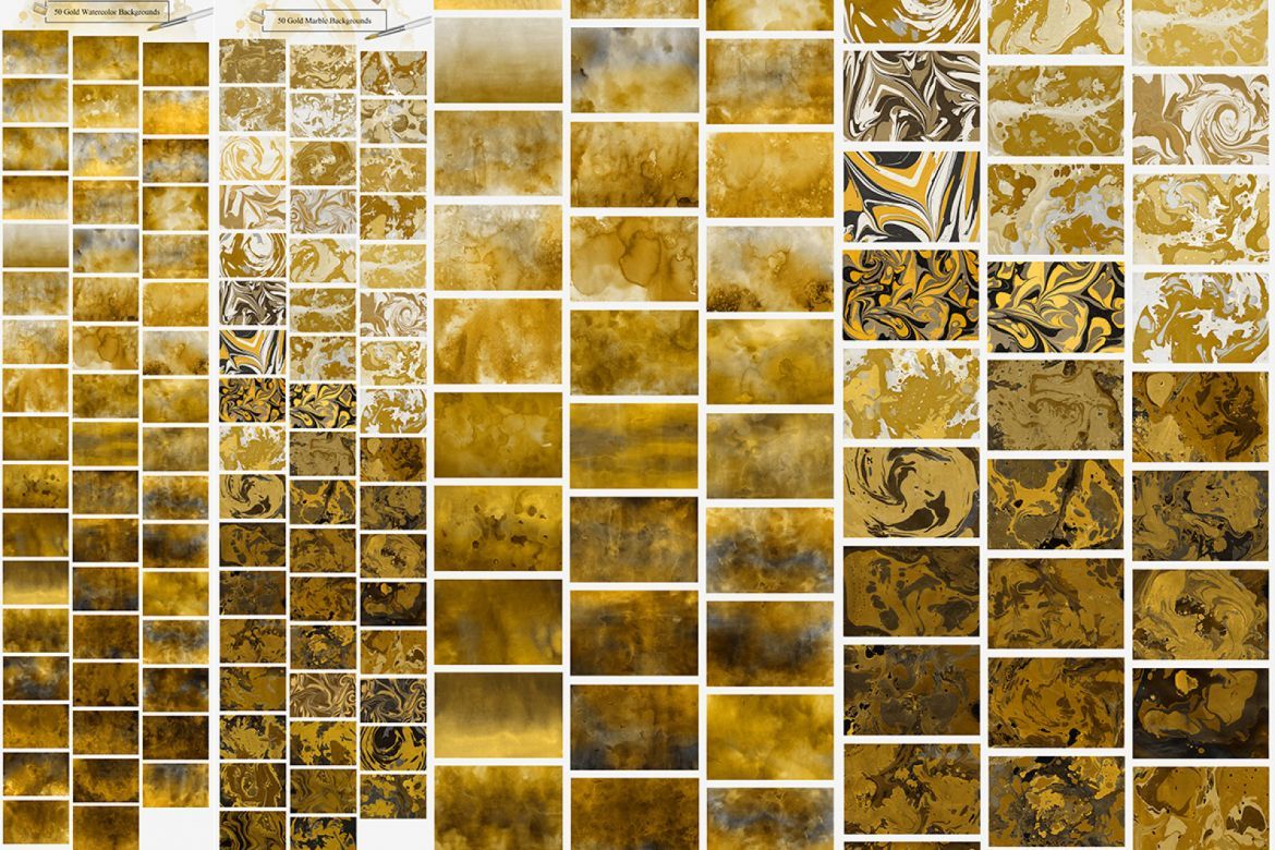 Gold Watercolor&Marble Backgrounds - view 3