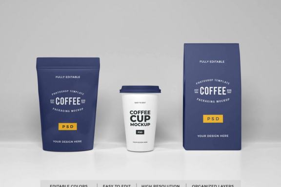 Free Coffee Packaging Set Mockup