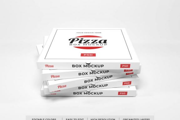 Free Pizza Box Packaging Mockup Template