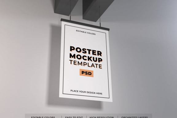 Free Poster on Wall Mockup Template