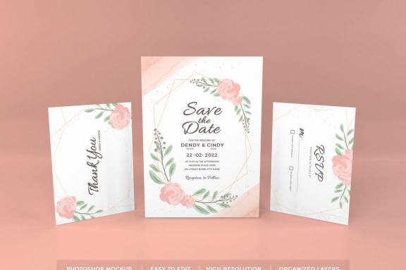 Free Wedding Paper Stationery Mockup Template