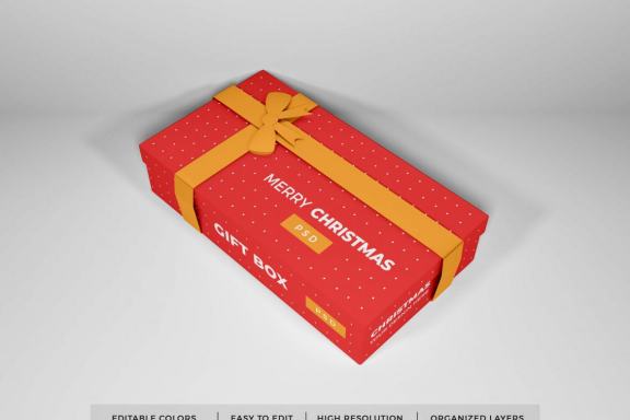 Christmas Gift Box - Free Mockup Template
