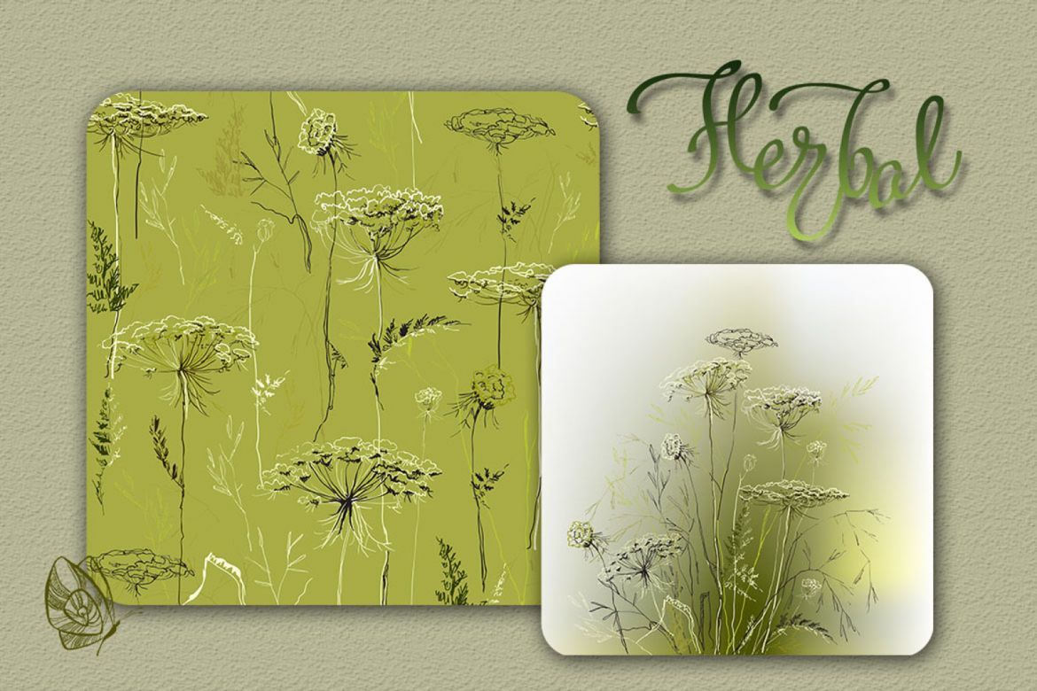 Green meadow herbal sketch set #1 alternate