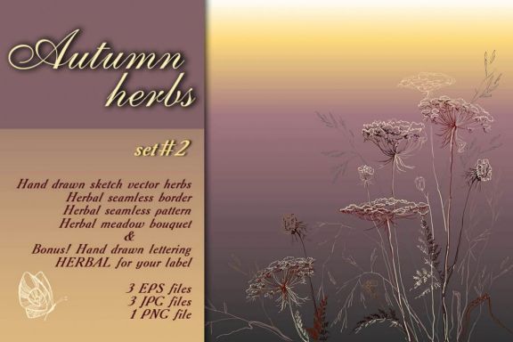 Autumn herbs sketch set #2