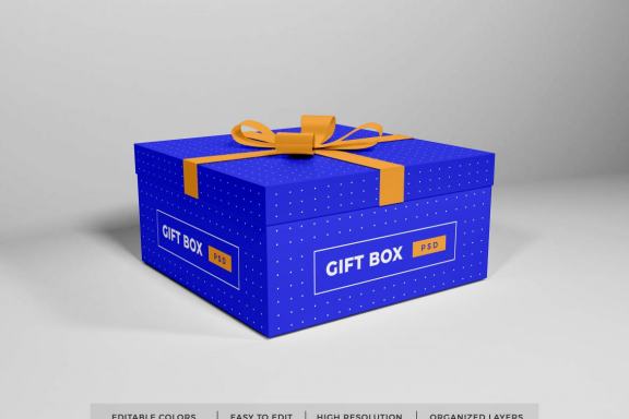 Free Christmas Gift Box Mockup Template
