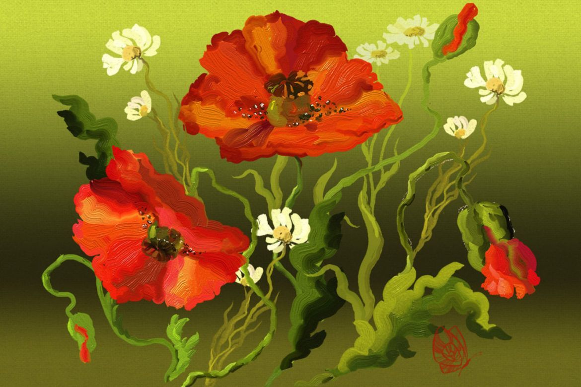 Oil painting Poppy Field alternate