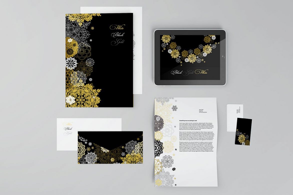 Gold Black White Snowflakes Suite alternate