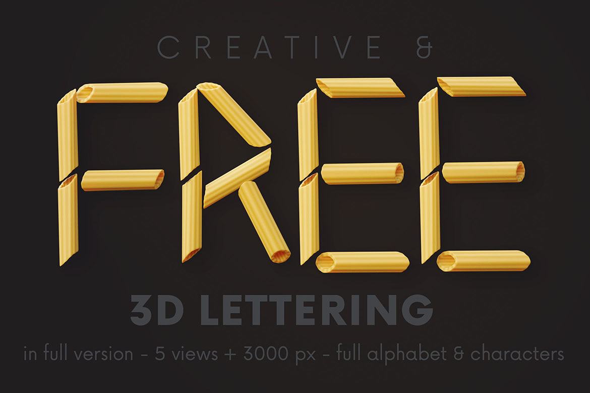 Penne Pasta - Free 3D Lettering - view 3