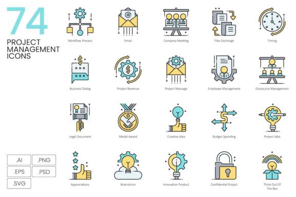 74 Project Management Icons | Aqua