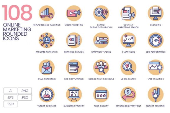 108 Online Marketing Icons | Butterscotch