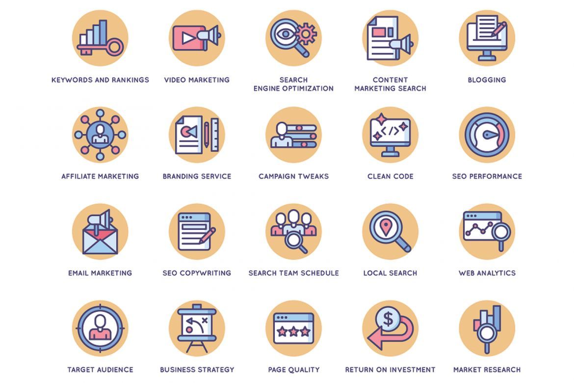 108 Online Marketing Icons | Butterscotch alternate