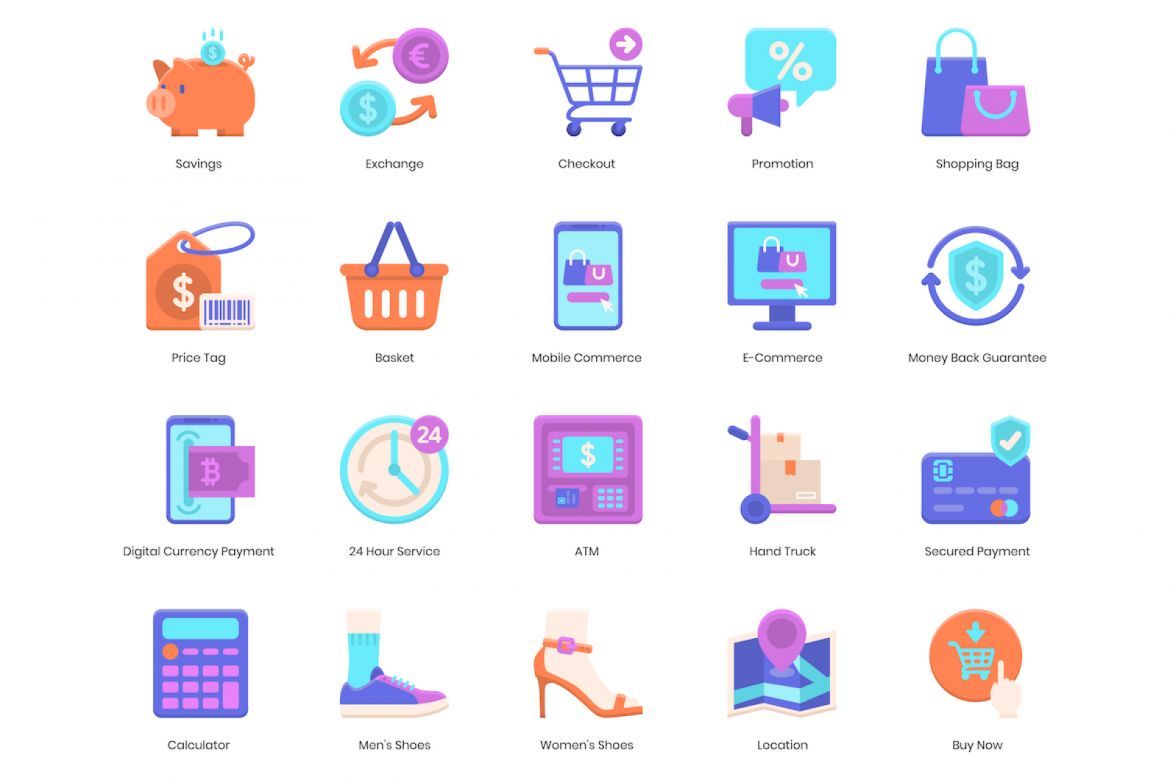 90 E-Commerce Icons | Violet - view 3