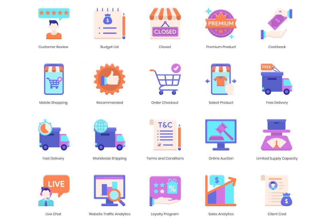 90 E-Commerce Icons | Violet - view 4