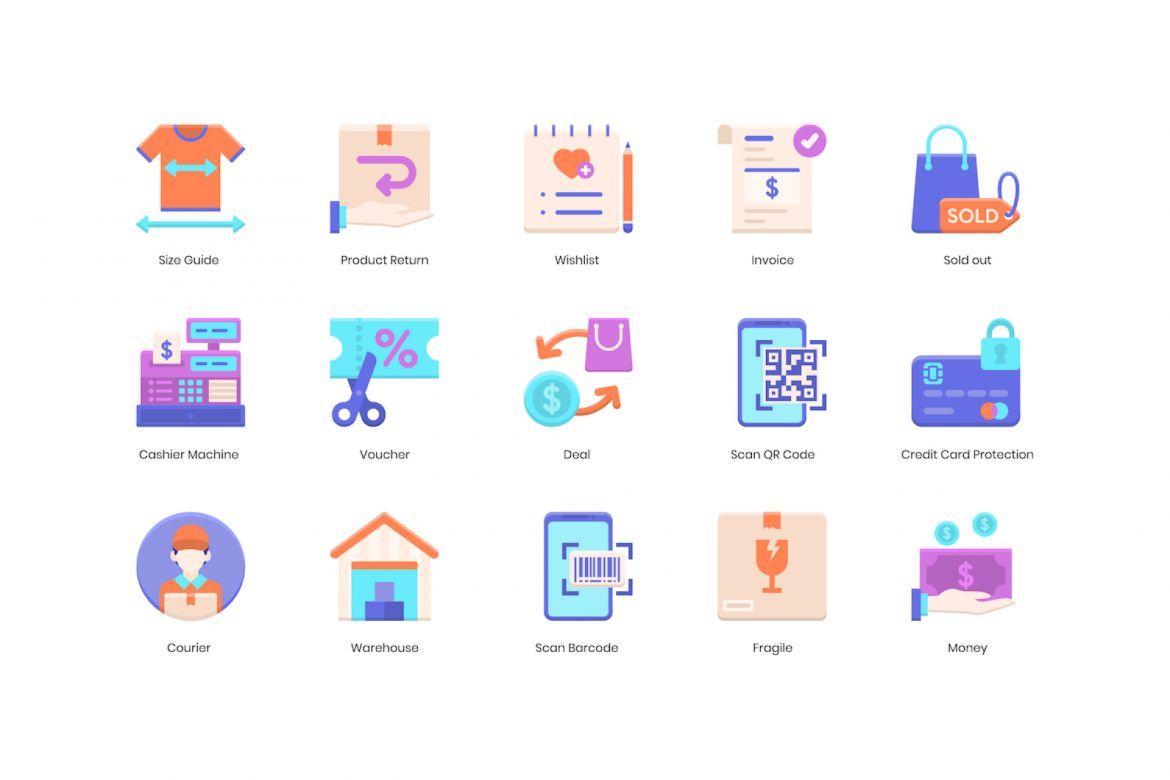 90 E-Commerce Icons | Violet - view 6
