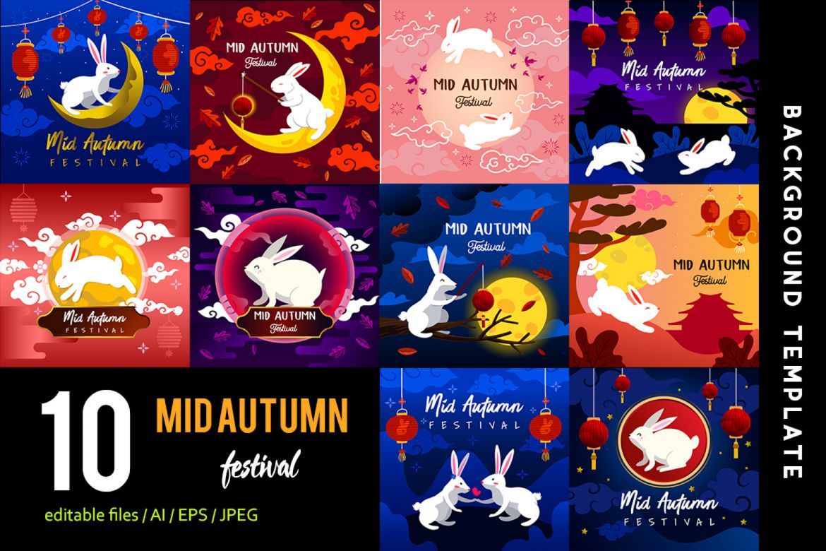 10 Rabbit & Mid Autumn Backgrounds alternate