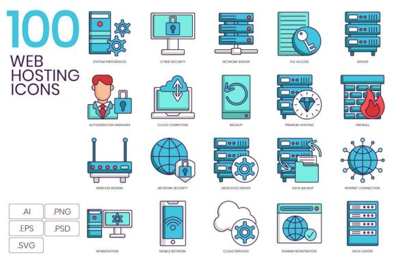 100 Web Hosting Icons | Turquoise