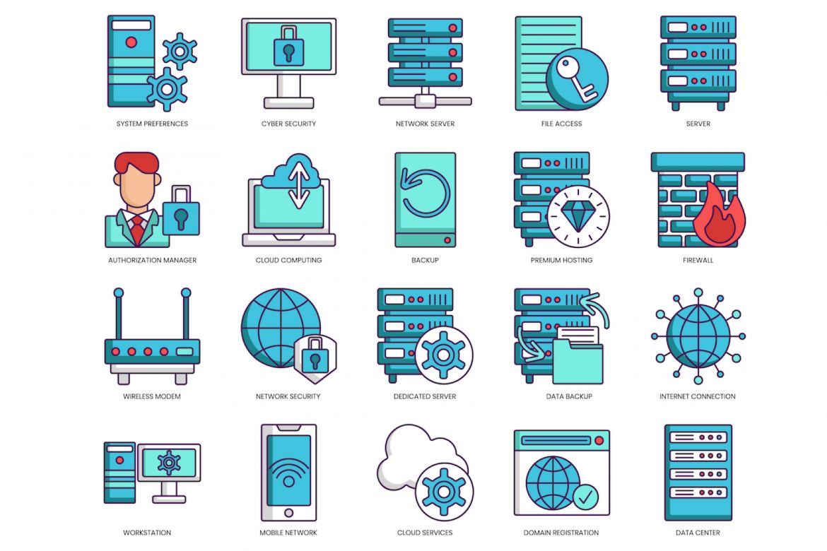 100 Web Hosting Icons | Turquoise alternate