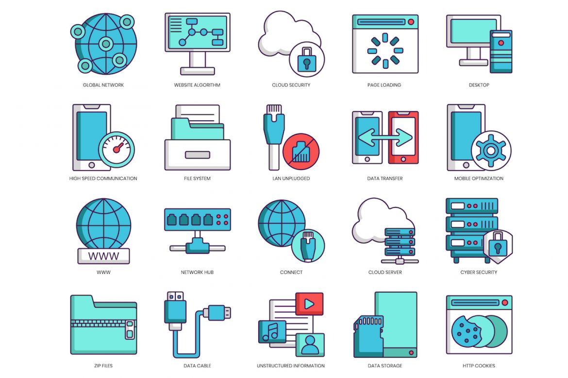 100 Web Hosting Icons | Turquoise - view 3