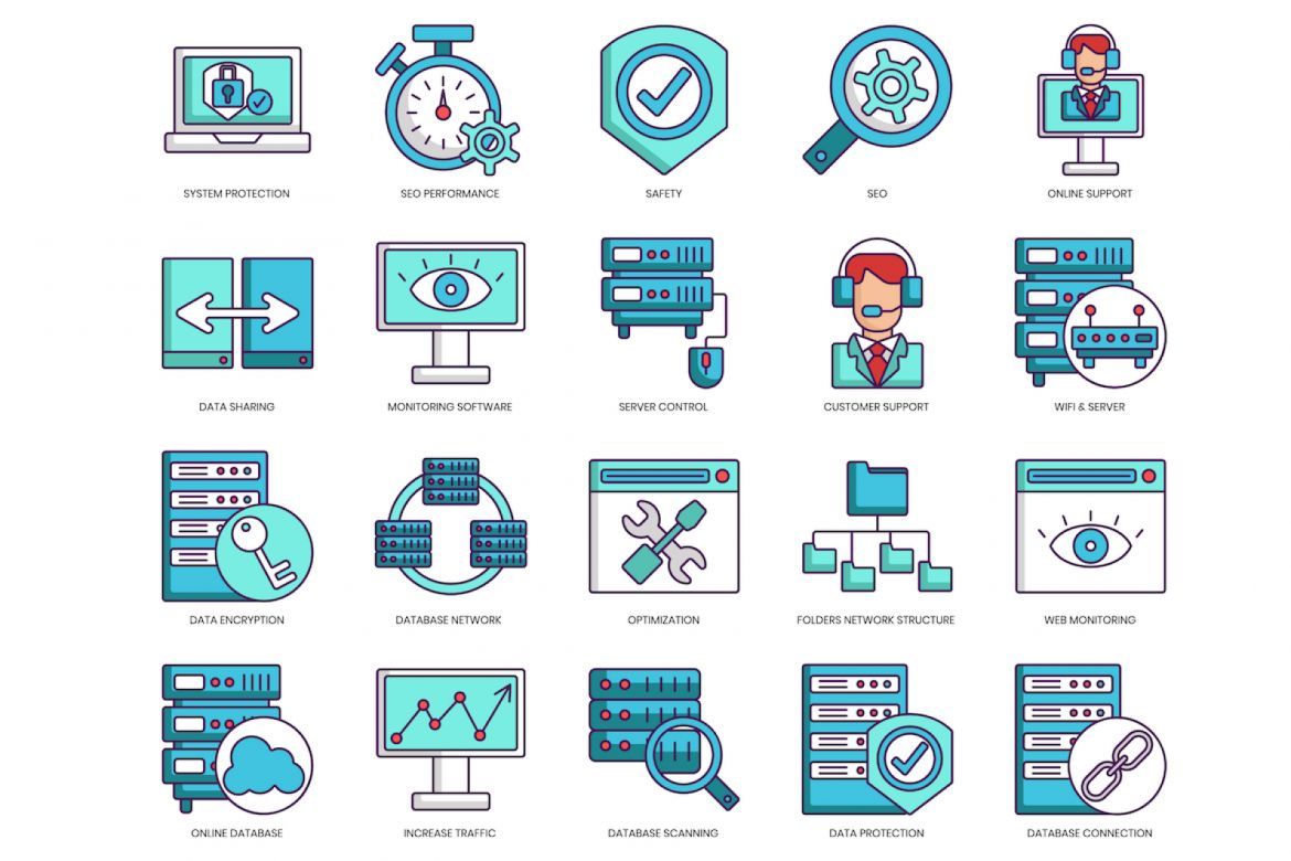 100 Web Hosting Icons | Turquoise - view 4