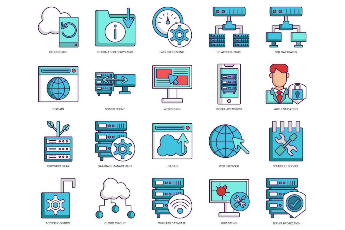 100 Web Hosting Icons | Turquoise - view 5