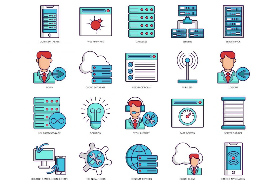 100 Web Hosting Icons | Turquoise - view 6