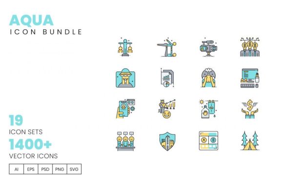 1400+ Icons - Aqua Vector Bundle