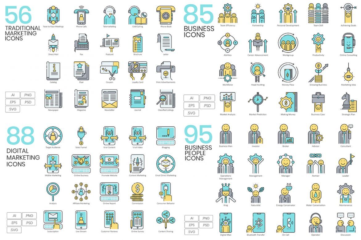 1400+ Icons - Aqua Vector Bundle alternate