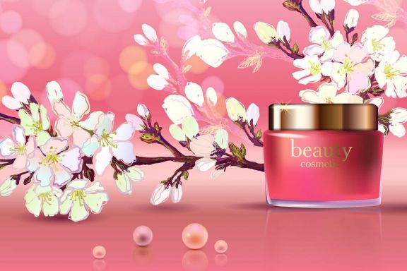 Cosmetic ads with cherry blossom alternate