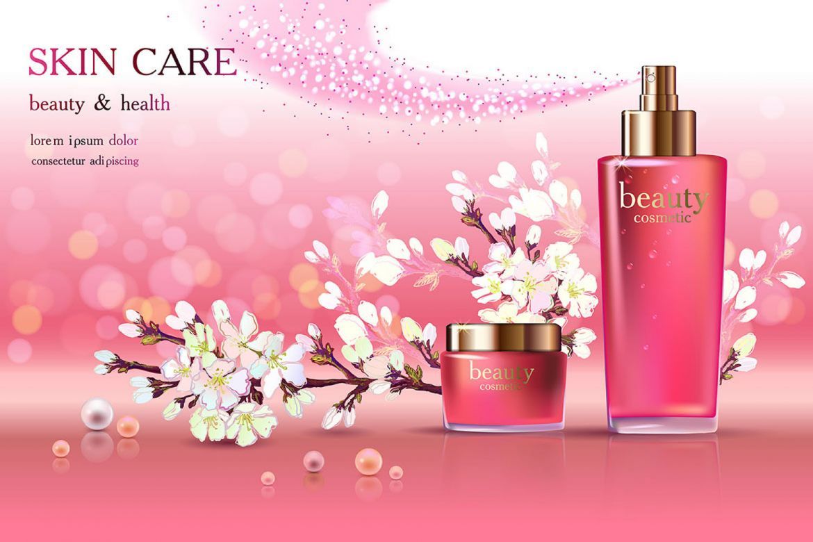 Cosmetic ads with cherry blossom