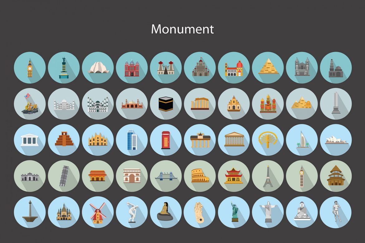 Flat Vector Icons Monument Pack - view 3