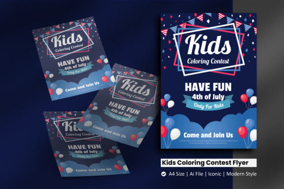 4th of July Kids Coloring Contest - Free Flyer Template