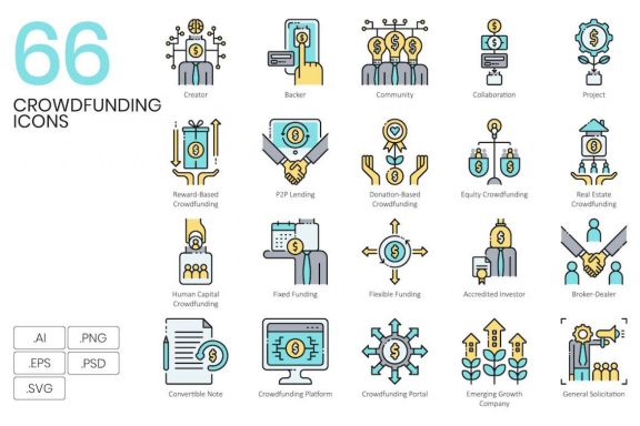 66 Crowdfunding Icons | Aqua