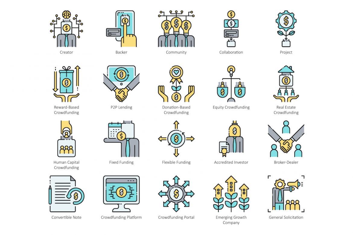 66 Crowdfunding Icons | Aqua alternate